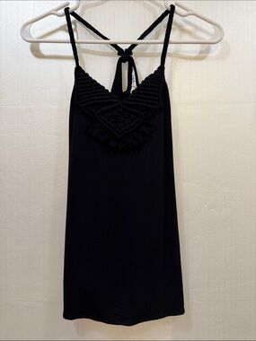 Sweetees Black Macrame-Front Tank Top
